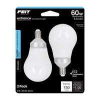 Feit Enhance A15 E12 (Candelabra) Filament LED Bulb Daylight 60 Watt Equivalence 2 pk
