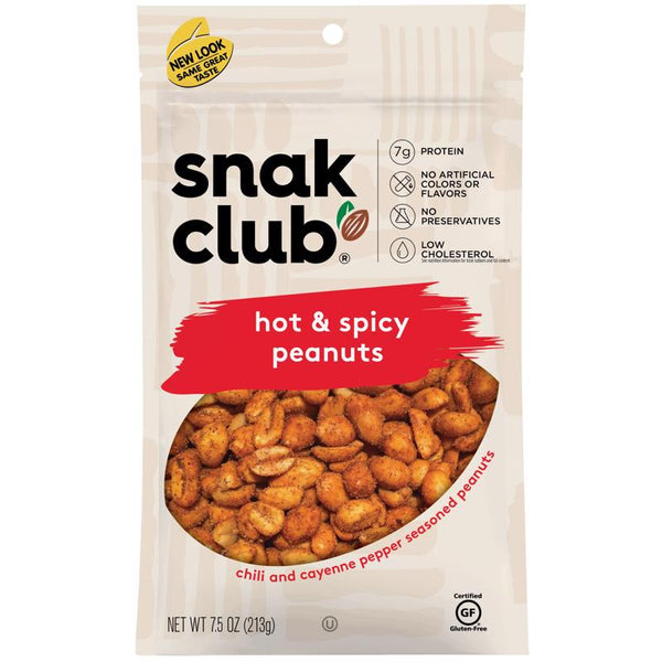 Snak Club Hot and Spicy Peanuts 7.5 oz Bagged (Pack of 6)