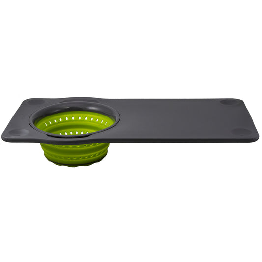 Squish 12 in. W x 21 in. L Gray/Green Polypropylene Over The Sink Cutting Board With Collapsible Collander