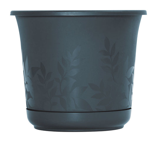 Bloem 15 in. H X 17 in. D Resin Freesia Etched Planter Charcoal