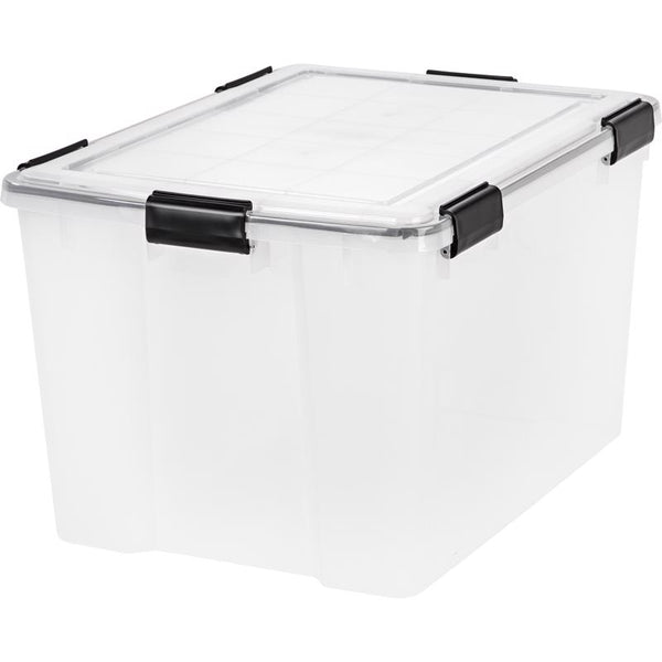 Iris 11 Gallon Clear Plastic Storage Boxes with Blue Lid, Pack of 4