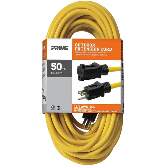 Prime Outdoor 50 ft. L Yellow Extension Cord 12/3 SJTW