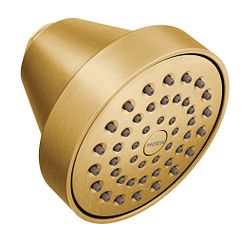 Brushed gold one-function 3-5/8" diameter spray head eco-performance showerhead