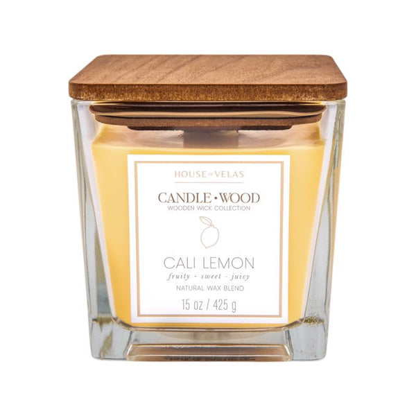 Vela aromática House of Velas Candlewood Yellow Cali Lemon 15 oz (Paquete de 4)