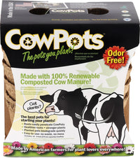 CowPots Biodegradable Seed Starter Pots 3 in Round 12 pk Made from Composted Cow Manure Plantable Pots
