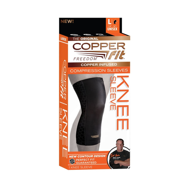 Manga de compresión para rodilla negra Copper Fit Freedom, paquete de 1