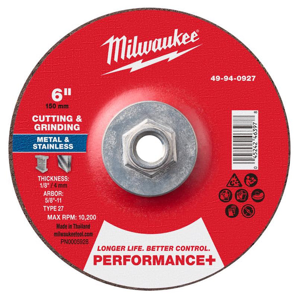 Milwaukee disco de corte/esmerilado para metal de 6 in. de D X 5/8-11 in. X 1/8 in. de grosor, 1 pieza