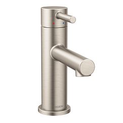 Brushed nickel one-handle high arc bathroom faucet