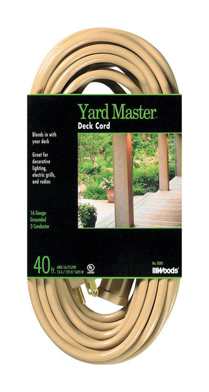 Woods Yard Master Beige 13A 125V 1625W 3-Outlets 16/3 ga. Extension Cord 40 L ft.