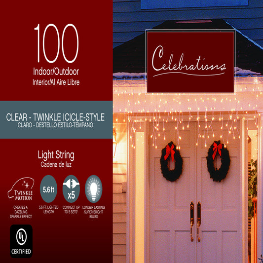Celebrations Incandescent Clear 100 ct Icicle Christmas Lights 5.5 ft.