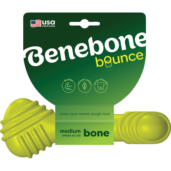 Benebone Bounce Rubber Bone Dog Chew Toy, Medium, Natural Rubber, Durable Tooth-Friendly Design, for Active Chewers