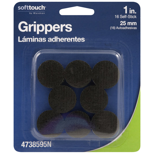 Softtouch Felt Self Adhesive Gripper Pad Black Round 1 in. W 16 pk