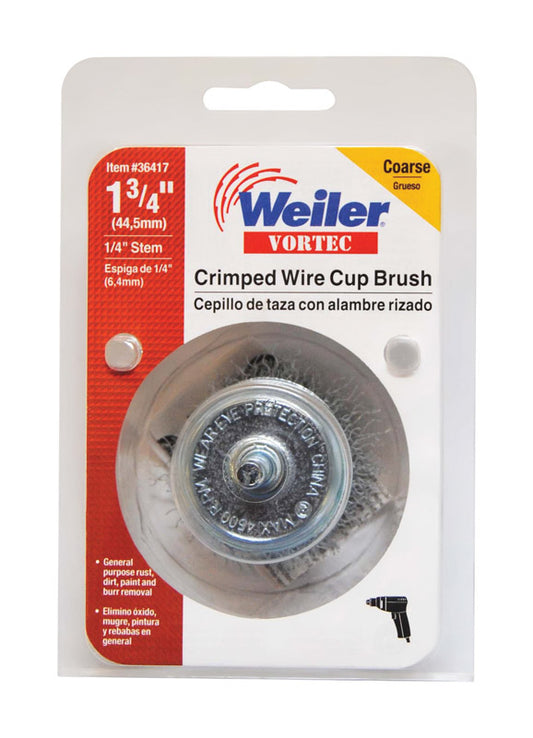 Weiler Vortec 1-3/4 in. D X 1/4 in. Coarse Steel Crimped Wire Cup Brush 4500 rpm 1 pc