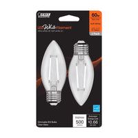 Feit White Filament B10 E26 (Medium) Filament LED Bulb Soft White 60 Watt Equivalence 2 pk