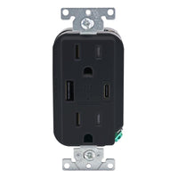 Leviton Decora 15 amps 125 V Type A/C Duplex Black Outlet and USB Charger 5-15R 1 pk
