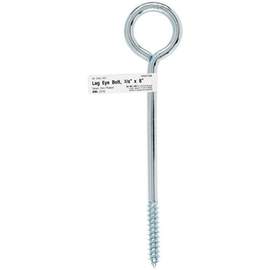 Hampton 3/8 in. x 8 in. L Zinc-Plated Steel Lag Thread Eyebolt Nut Included (Pack of 10)