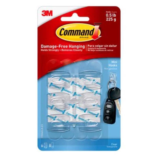3M Command Clear Damage Free Hanging Mini Hook 0.5 lbs. Capacity, 11/8 L in. (Pack of 6)