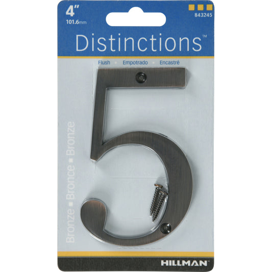 Hillman Distinctions 4 in. Bronze Metal Screw-On Number 5 1 pc (Pack of 3)