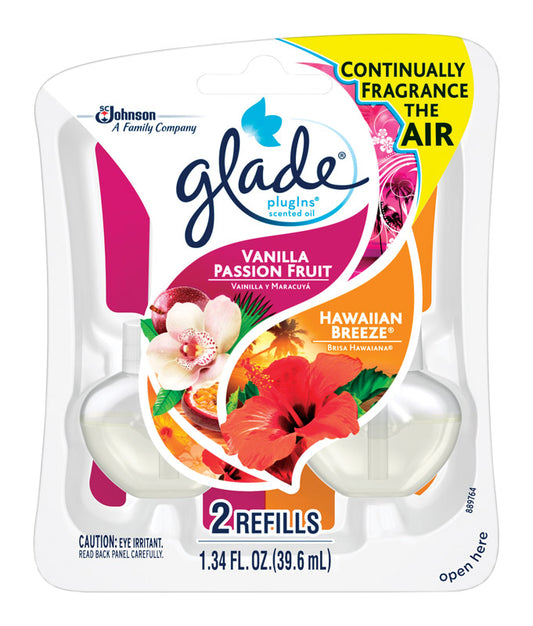 Glade Plug-Ins Vanilla Passion Fruit/Hawaiian Breeze Scent Air Freshener Refill 1.34 oz. Liquid (Pack of 6)