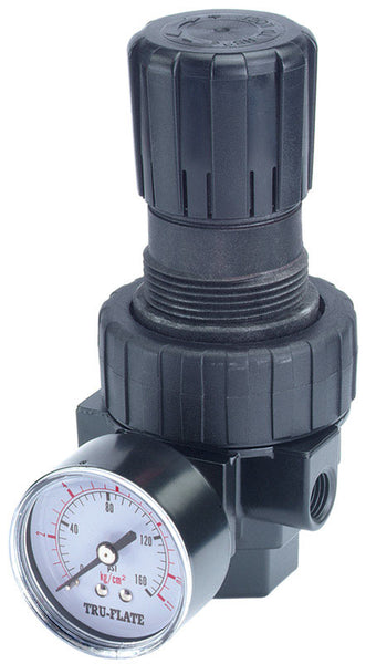 Regulador compacto de plástico Tru-Flate con manómetro de 1/4 pulg. NPT 160 psi 1 pieza