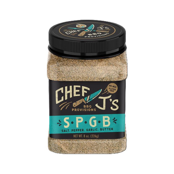 Condimento para BBQ de sal, pimienta, ajo y mantequilla Chef J, 8 oz