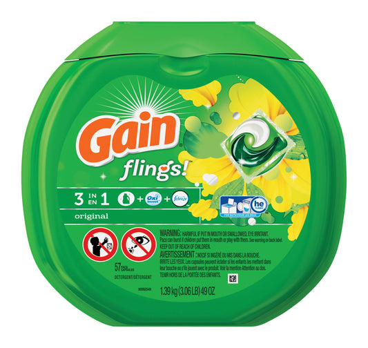 Gain 00741 Original Scent 3-In-1 Laundry Detergent Flings 57 Count