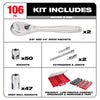 Milwaukee Packout 1/4 and 3/8 in. drive Metric and SAE Ratchet and Socket Set 90 teeth