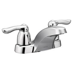 Chrome two-handle low arc bathroom faucet