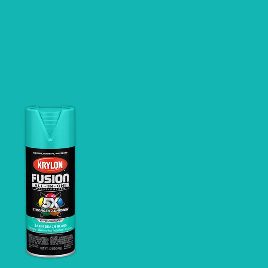 Krylon Fusion All-In-One Satin Beach Glass Paint + Primer Spray Paint 12 oz (Pack of 6).