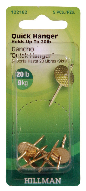 Hillman AnchorWire Brass-Plated One Piece Quick Hanger 20 lb. 5 pk (Pack of 10)