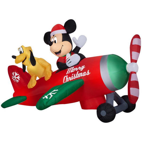 Gemmy Airblown Animated Christmas Inflatable Mickey Mouse and Pluto in Airplane 54 in. Inflatable - Open Box
