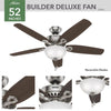 Hunter 53090 52" Brushed Nickel Builder Deluxe Ceiling Fan