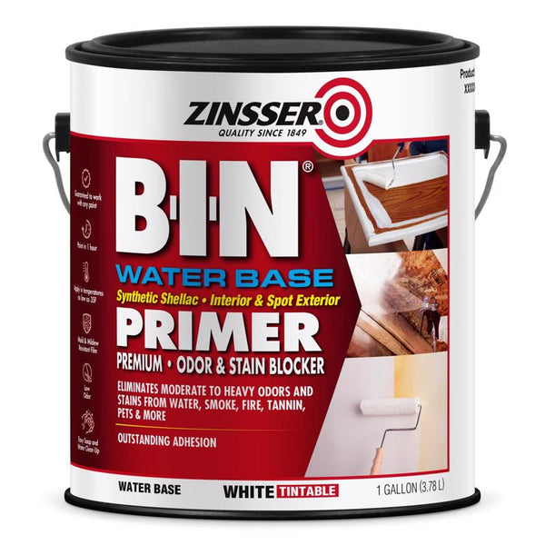 Imprimador Zinsser B-I-N blanco a base de agua, bloqueador de manchas y olores, de 1 gal (paquete de 2)