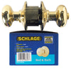 Schlage Plymouth Bright Brass Bed and Bath Knob Right or Left Handed
