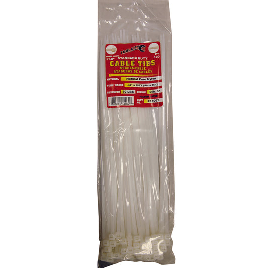 Tool City  11.8 in. L White  Cable Tie  100 pk