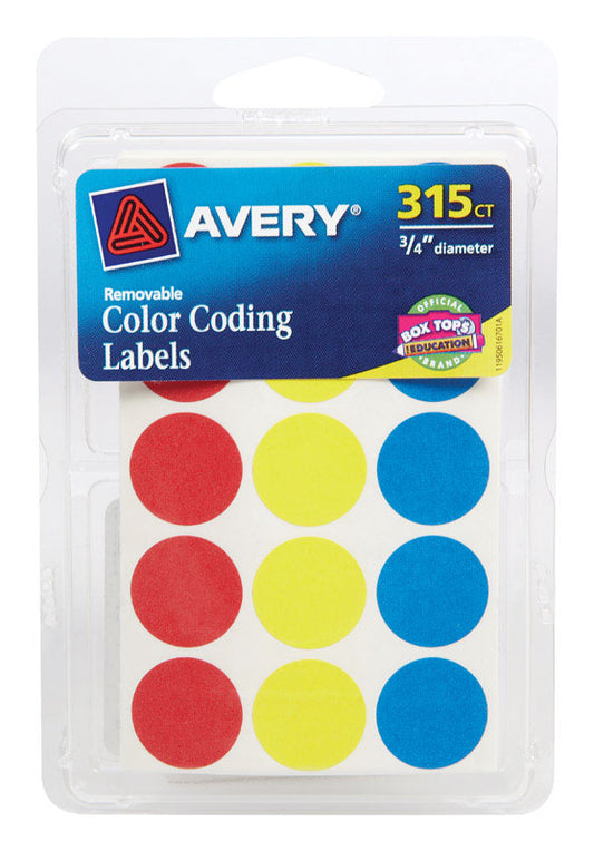 Avery 0.75 in. H X 3/4 in. W Round Assorted Color Coding Label 315 pk (Pack of 6)