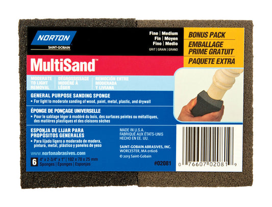 Norton MultiSand 4 in. L X 2.75 in. W X 1 in. Fine/Medium Dual Angle Sanding Sponge