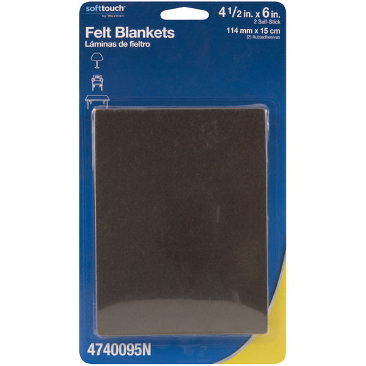 Softtouch Felt Self Adhesive Blanket Brown Rectangle 4.5 in. W X 6 in. L 2 pk