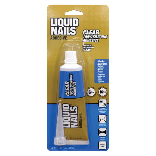 Liquid Nails Clear Small Projects High Strength Silicone Adhesive 2.5 oz. (Pack of 6)