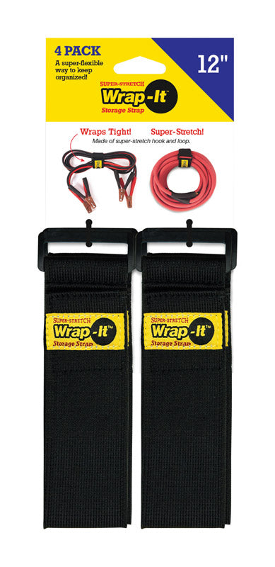 Wrap-It Storage Super-Stretch 2 in. W X 12 in. L Black Stretch Storage Straps 10 lb 4 pk