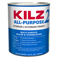 KILZ White Flat Water-Based Acrylic Stain Blocking Primer 1 qt (Pack of 6)
