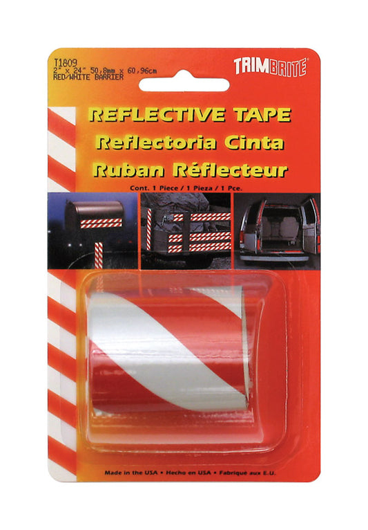 Trim Brite Red and White Rectangle Self-Adhesive Barrier Caution Reflective Tape 24 W x 2 L in.