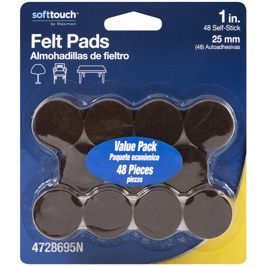 Softtouch Felt Self Adhesive Protective Pad Brown Round 1 in. W X 1 in. L 48 pk