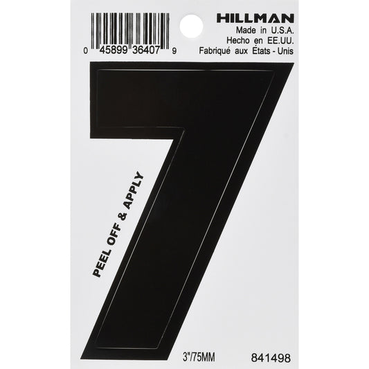 Hillman 3 in. Black Vinyl Self-Adhesive Number 7 1 pc (Pack of 6)