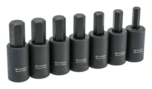 Crescent Assorted Sizes X 1/2 in. drive Metric 6 Point Hex Bit Socket Set 7 pc