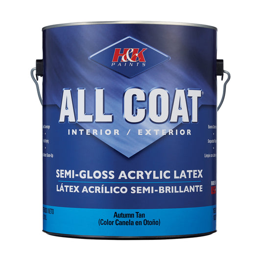 H&K Paints All-Coat Semi-Gloss Autumn Tan Acrylic Latex Paint Indoor/Outdoor 1 gal. (Pack of 4)