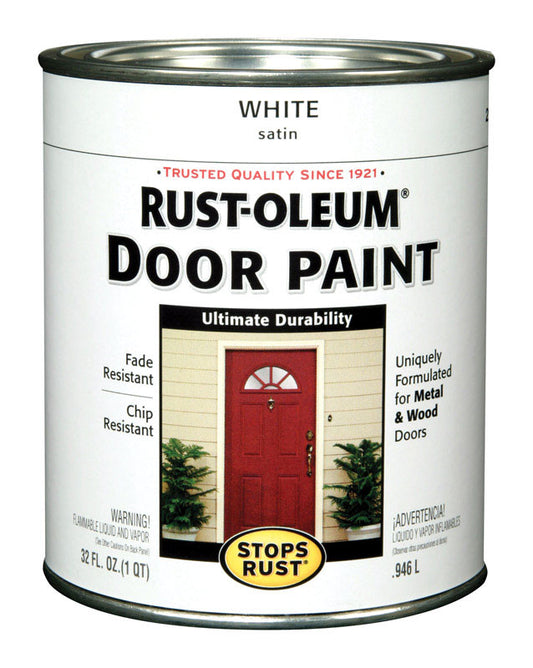 Rust-Oleum Stops Rust Satin White Oil Base Door Paint Exterior and Interior 1 qt