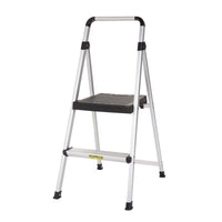 Cosco Aluminum Silver/Black Folding 2-Step Stool 225 lbs. Capacity, 39.37 H x 18.5 W x 23.62 D in. - Open Box