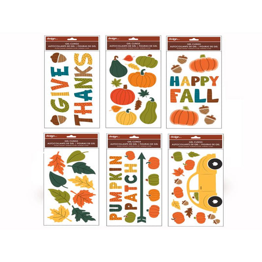 Impact Innovations Assorted Harvest Gel Clings Indoor Fall Decoration 12 H x 12 W in. (Pack of 24)