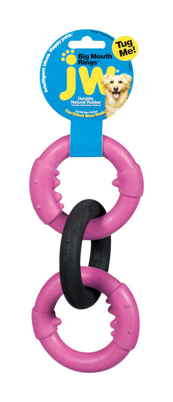 JW Pet Black/Pink Rubber Big Mouth Ring Dog Tug Toy Small 1 pk